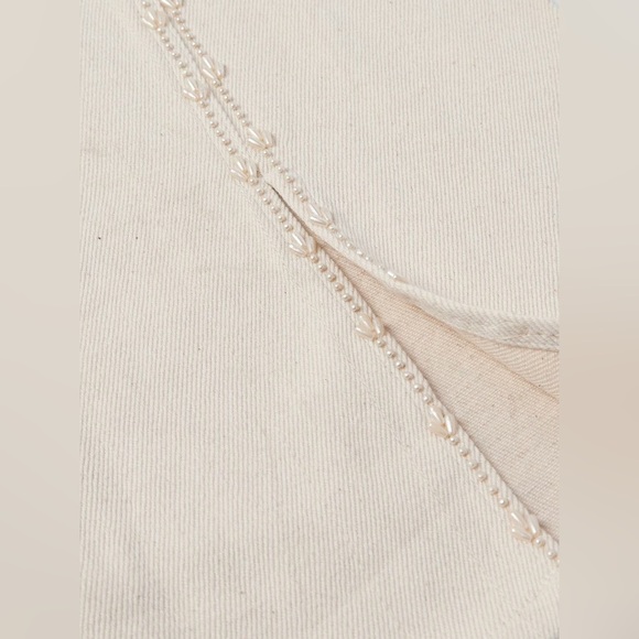 KARTIK RESEARCH Faux Pearl Embellished Ecru Jeans Indian Size 32 $680 NWT - Picture 2 of 9